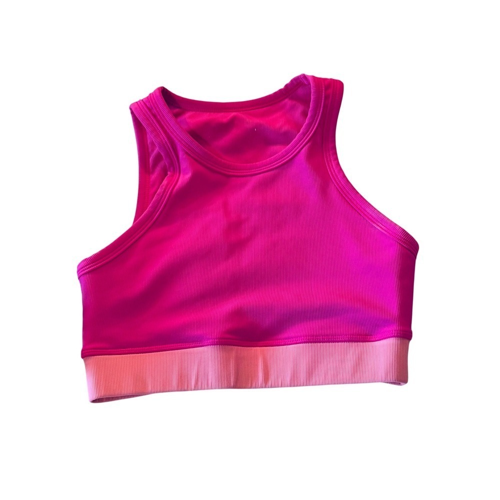 WILO THE LABEL Hot Pink Ribbed High Neck Sports Bra Small Activewear Top